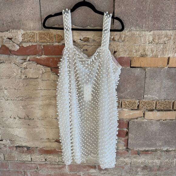 LoveShackFancy Kayana Pearl Embellished Mini Dress Ivory White - Picture 2 of 6